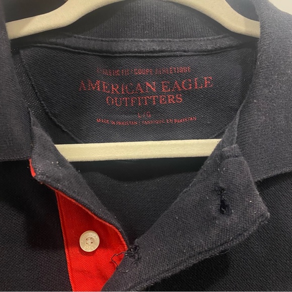 AMERICAN EAGLE Men's Polo Shirt Short Sleeve Athletic Fit NAVY BLUE RED Logo L - Picture 3 of 6